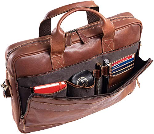 Leather briefcase 18 Inch Laptop Messenger Bags for Men and Women Best Office briefcase Satchel Bag (Tan) - color: Tan