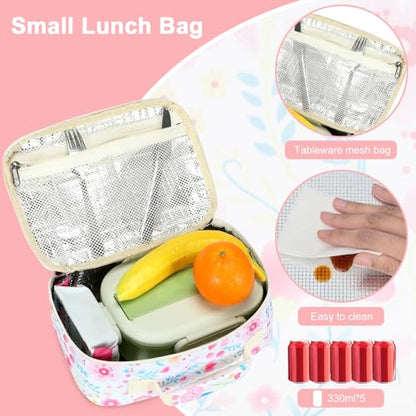 LEDAOU Lunch Bag Kids Lunch Box Girls Boys Insulated Lunch Bag Reusable Lunchbox for School Picnic Hiking Daycare - color: Colorful Flowers