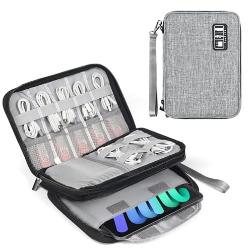 Luxtude Double Layer Cord Organizer Bag, Portable Cable Storage Case, Flat Electronic Organizer Travel Case, Portable Tech Bag for Cable/Cord Storage/iPad (up to 7.9")/Wall Charger/Electronics - color: Gray, size: Medium