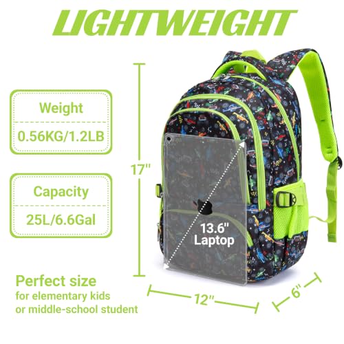 BLUEFAIRY Kids Backpacks for Boys Girls Ages 6-8 8-10 10-12 Elementary Middle School Backpack 17 Inch Back to School Bookbag with Laptop Compartment Mochilas Escolares para Niños Niñas (Green Car) - color: Green Car