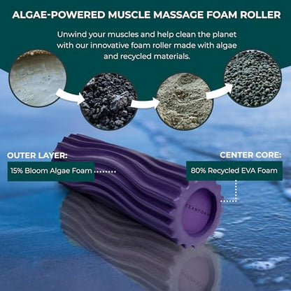 Oceanfoam Ripple Travel Foam Roller (11" x 3.35") Firm Mini Foam Roller for Physical Therapy, Deep Tissue Massage, Back Pain - High Density, Ergonomic Wave Textured - Yoga, Pilates, Exercise (Seafoam) - color: Purple