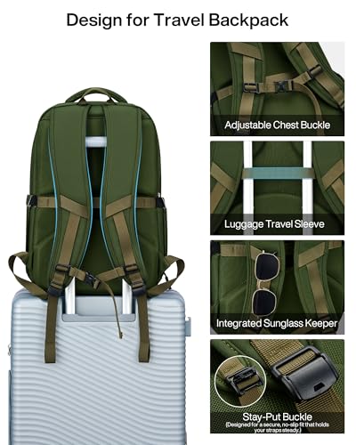 MILADA Expandable Travel Backpack 28L to 39L, TSA-Approved Carry On Backpack with 17 Inch Laptop Compartment, School Business Work Backpack for Men & Women, Green - color: Green