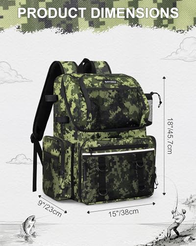 Fishing Backpack, Large Water Resistant Tackle Bag Storage Fishing Gear and Equipment, Built-in Cooler Compartment Green - color: Green Camo