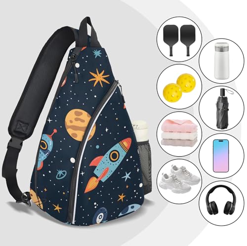 Pickleball Bag for Women Men Adjustable Crossbody Sling Backpack Hold Pickleball Paddle Water Bottle - color: Multicolor 11