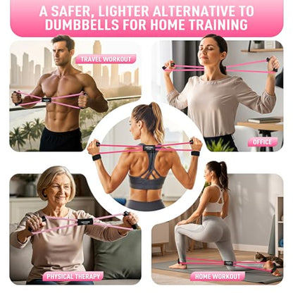 Figure 8 Resistance Bands for Arm, Back, 3 Level Latex Heavy Exercise Bands with Handles for Strength Training, Full Body Workout, Physical Therapy, Pilates, Yoga, Home Gym Equipment for Women - style: Pink