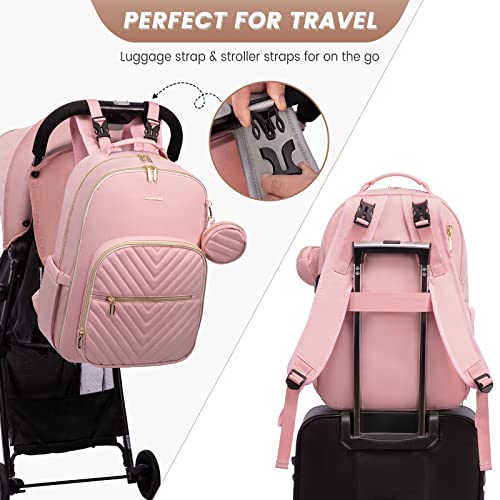 LOVEVOOK Diaper Bag Backpack, Quilted Baby Bag with Changing Pad & Pacifier Holder, Waterproof Travel Diaper Bags for Baby Boys Girls, Stylish and Large Capacity,Pink - color: Pink