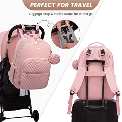 LOVEVOOK Diaper Bag Backpack, Quilted Baby Bag with Changing Pad & Pacifier Holder, Waterproof Travel Diaper Bags for Baby Boys Girls, Stylish and Large Capacity,Pink - color: Pink