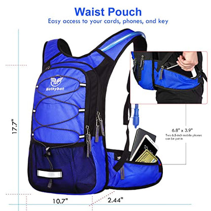 Mothybot Hydration Pack, Insulated Hydration Backpack with 2L BPA Free Water Bladder and Storage, Hiking Backpack for Men, Women, Kids for Running, Cycling, Camping - Keep Liquid Cool up to 5 Hours - color: Dark Blue