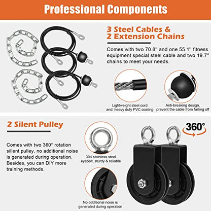 SERTT Home Gym Pulley System - Tricep Workout, Lat Pulldown, Biceps Curl, Triceps, Shoulders, Back, Forearm, Weight Cable for Squat Rack, Garage - color: Black