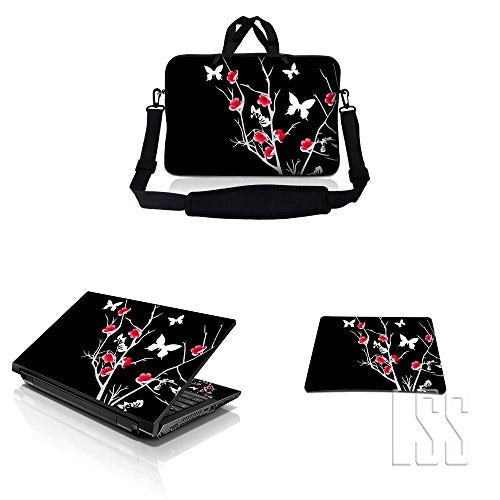LSS 15 15.6 inches Laptop Messenger Crossbody Bag with Matching Laptop Skin Sticker & Mouse Pad Combo | Carrying Case for 14" 15" 15.6" or Smaller Size Notebook - Pink Grey Floral - color: Pink Gray Floral, size: 15 inch