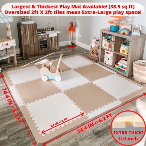 Extra Thick Baby Play Mat Tiles Non-Toxic Foam Floor Puzzle Mat Extra Large Interlocking Activity Playmat for Infants Toddlers Kids Crawling Tummy Time 74x74 Inches (Beige/White) - color: Beige/White