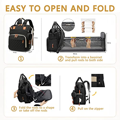 GurZinn Diaper Bag Backpack with Changing Station Portable 3 in 1 Multifunction Backpack Travel mommy bag Stroller Black - color: Black