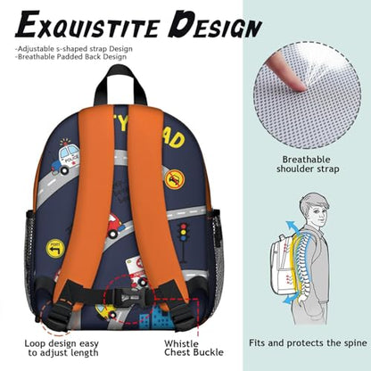 Toddler Backpack for Kids 4-6 – Cute Driving Car Kids Backpack, Fun Preschool Kindergarten Daycare Bag with Padded Straps & Chest Clip, Small Backpack for Kids Travel & Road Trip Gift - color: Cute Driving Car
