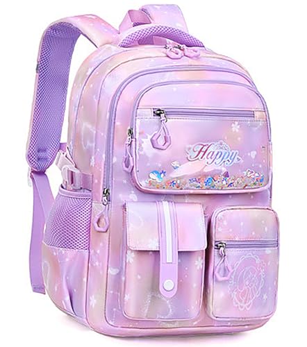 MCWTH Backpack for Teen Girls, Kawaii Cute Kids Elementary Student School Backpacks (Happy Purple) - color: Happy Purple