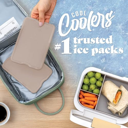 Cool Coolers by Fit & Fresh 4 Pack XL Slim Ice Packs, Quick Freeze Space Saving Reusable Ice Packs for Lunch Boxes or Coolers - color: Taupe (4 Pack)