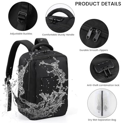 TANTOMI Travel Backpack for Women, Carry On Backpack with Wet-Dry Separation Compartment, TSA-Compliant Laptop Backpack, Personal Item Travel Bag with Anti-Theft Lock for Weekender (Black) - color: 1-black
