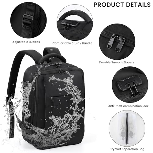TANTOMI Travel Backpack for Women, Carry On Backpack with Wet-Dry Separation Compartment, TSA-Compliant Laptop Backpack, Personal Item Travel Bag with Anti-Theft Lock for Weekender (Black) - color: 2-black