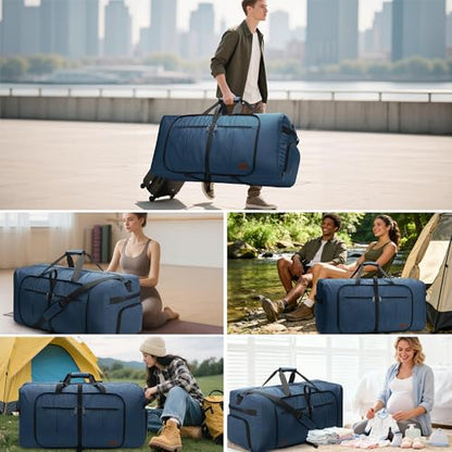 120L Foldable Waterproof Travel Duffel Bag for Men and Women with Shoe Compartment (Dark Blue, EXTRA LARGE, 120L) - color: Dark Blue, size: 120L