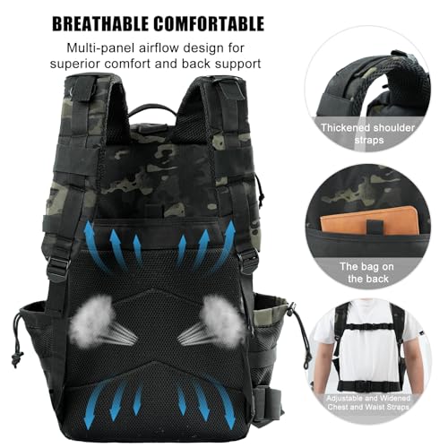 Military Tactical Backpack 25L Day Backpack for Men Molle Army 3 Days Assault Pack Bug Out Bag Water Resistant and Heavy Duty Hiking Treeking Rucksack - Black Camo - color: Black Camo, size: 25L