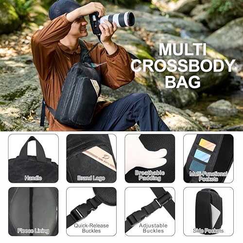 Padwa Lifestyle Black Crossbody Camera Bag - Waxed Memory Canvas Compact Camera Sling and Crossbody Bag with Fast Access,Versatile Lightweight Everyday Bag Great for Photographers Travel,Photography - color: Black