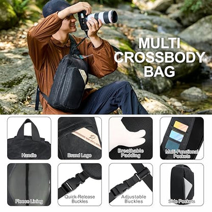 Padwa Lifestyle Black Crossbody Camera Bag - Waxed Memory Canvas Compact Camera Sling and Crossbody Bag with Fast Access,Versatile Lightweight Everyday Bag Great for Photographers Travel,Photography - color: Black
