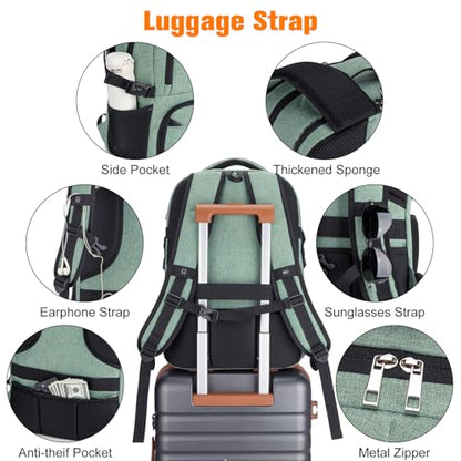 Insulated Lunch Backpack Fit 17" Laptop, Work Backpack with Lunch Box for Men & Women, Water Resistant College Computer Bag for Travel, Business, Hiking - color: Green