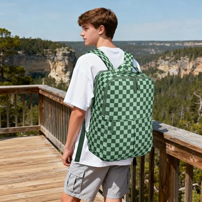 Checkered Backpack for Women Fashion Backpacks with Laptop and Multi Compartment for Travel and Work Bean Green Check - color: Bean Green Check