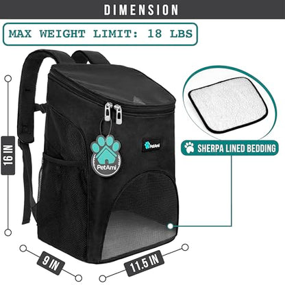 PetAmi Cat Backpack Carrier, Airline Approved Pet Carrier Backpack for Small Dogs and Large Cats, Soft Sided Collapsible Ventilated with Sherpa Bed for Hiking Travel, Max 18 lbs, Black - color: Black