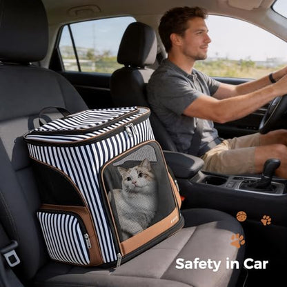 Lekereise Pet Carrier Backpack Expandable Cat Backpack for Small Dogs Cats, Dog Backpack Bag with Breathable Mesh and Inner Safety Leash, Striped - color: Stripes, size: 24.4"L x 14"W x 16.2"H