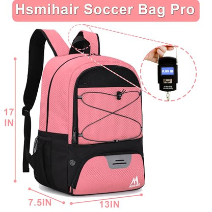Hsmihair Soccer Bag-Soccer Backpack&Backpack for & Football Volleyball & Basketball,with Ball Compartment and Separate Cleat - color: Light Pink