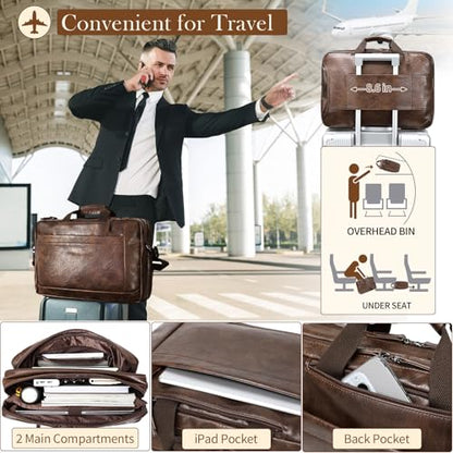 Faux Leather Messenger Bag for Men 17-17.3 Inch: Convertible 3 in 1 Backpack Laptop Bag Briefcase Computer Handbags Shoulder Crossbody Bag with Padded Laptop Sleeve for Work College Travel, PU Coffee - color: Pu Brown Coffee
