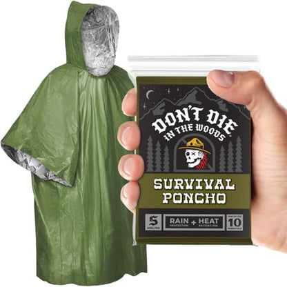Don't Die In The Woods - Rain + Heat Emergency Poncho - Wearable Mylar Space Blanket For Hiking, Camping, First Aid, Survival - color: 1pk Refill - Grave Robber Green