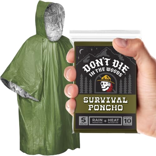 Don't Die In The Woods - Rain + Heat Emergency Poncho - Wearable Mylar Space Blanket For Hiking, Camping, First Aid, Survival - color: 1pk Refill - Grave Robber Green