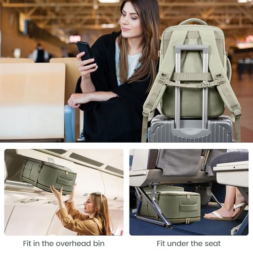 LOVEVOOK Travel Backpack For Women,50L Carry On Backpack Flight Approved,TSA Personal Item Travel Bag Fits 18 Inch Laptop,Business Weekender Overnight Daypack with Toiletry Bag and Cubes - color: Green and White, size: 18 Inch-50L-4Pcs