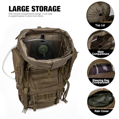 Mardingtop 60L Military Internal Frame Backpack for Hiking,Camping,Hunting,Rucksack Backpack with Rain Cover - color: Khaki