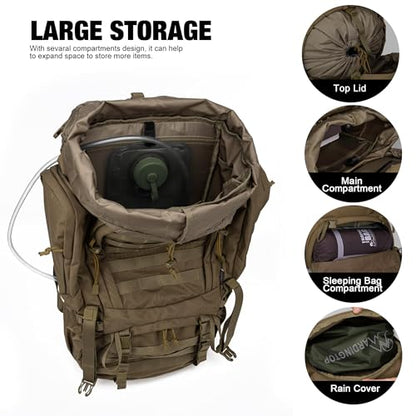 Mardingtop 60L Military Internal Frame Backpack for Hiking,Camping,Hunting,Rucksack Backpack with Rain Cover - color: Khaki