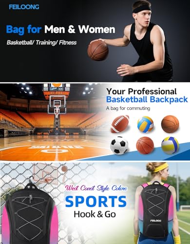 Basketball Backpack Large Sports Bag, Ball Accessories Basketball Equipment Bag with Ball Holder Shoes Compartment - color: Colorful Black
