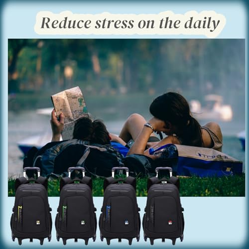 VIDOSCLA Elementary Trolley Backpack Senior High School Rolling Carry-on Luggage Book Bag with Wheels for Teens - color: A1# Black Green-2 Wheels, style: A1# 2 Wheels