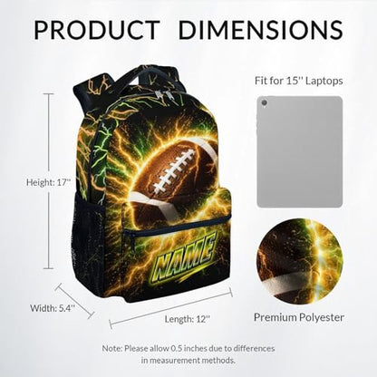 Backpack for Boys Kids Football Backpack with Personalized Name - 17 Inch Lightweight Sport Theme Bookbag for Elementary School Students - color: Brown