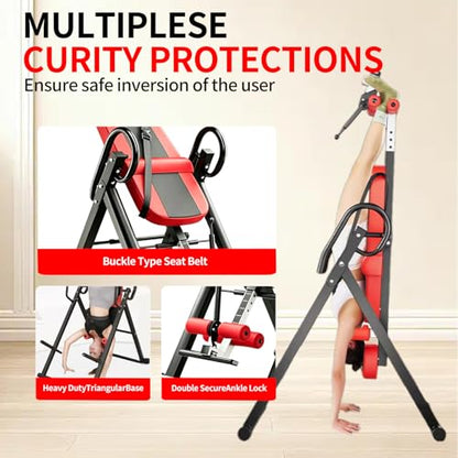 Inversion Table, Back Stretcher Machine for Back Pain Relief, Back Decompression, Hang Upside Down Back Stretcher, Lumbar Support, Easy to Assemble, Heavy Duty Up to 300LBS with Wider Backrest