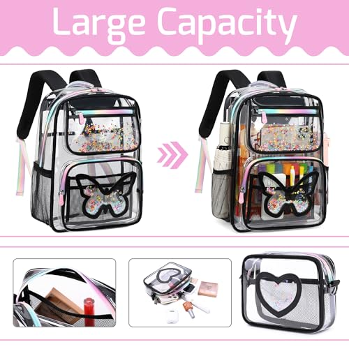 Clear Backpack for Girls,Transparent Backpacks Crossbody Bag for Kids Heavy Duty See Through School Bag Clear Bookbag (Black1, Large) - color: Black1