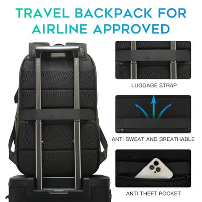 FUTURE AESTHETICS Smart Waterproof Travel Backpack Business Flight Approved Carry on Backpack for Men Women ，Large Capacity Laptop Backpack，Water Resistant Computer Backpack Fits 16 Inch Laptop(Green) - color: Green