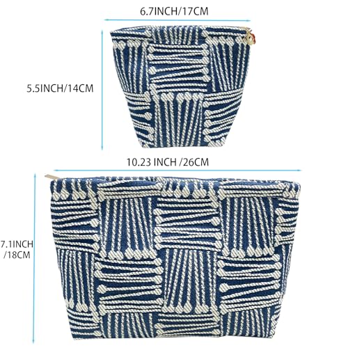 getgto 2 Pcs Makeup Bags, Large Cosmetic Bag Travel Toiletry Bag Organizer for Women, Embroidery Craft, Stripe Makeup Bag Small Cosmetic Pouch Purse with Zipper Gifts for Girls Teen - color: White matches