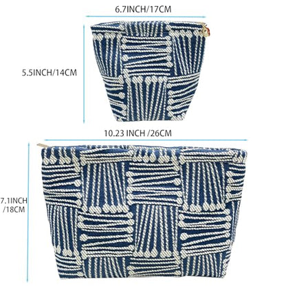 getgto 2 Pcs Makeup Bags, Large Cosmetic Bag Travel Toiletry Bag Organizer for Women, Embroidery Craft, Stripe Makeup Bag Small Cosmetic Pouch Purse with Zipper Gifts for Girls Teen - color: White matches
