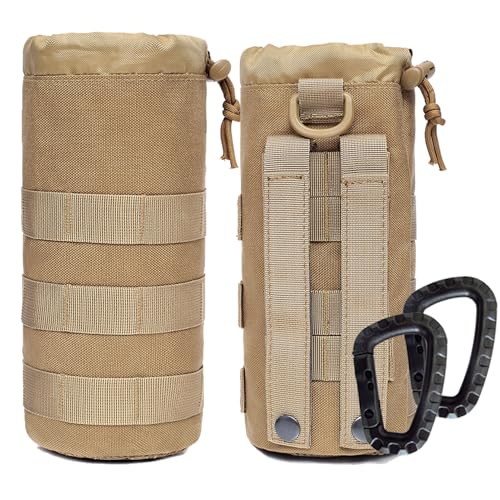Water Bottles Pouches - 1000D Tactical Molle Drawstring 32OZ Hydration Carrier Bag - color: Tan+Tan