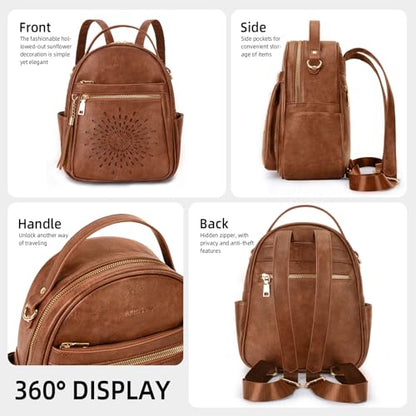 APHISON Small Backpack Purse for Women Cute PU Leather Mini Backpacks Ladies Casual Lightweight Travel Daypack Waterproof - color: 4-brown, size: Small