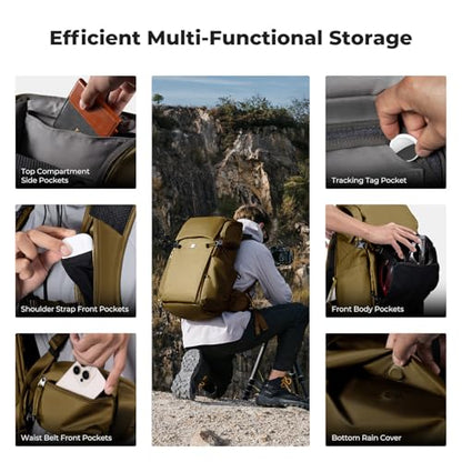 K&F CONCEPT Camera Backpack, 30L Large Capacity Camera Bag, Waterproof DSLR Camera BackPack, Extra Large Photography Bag Backpack - color: Khaki, size: Large