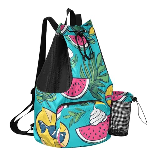 Drawstring Sport Gym Sackpack With Water Bottle Pocket Mens Drawstring Bags with Wet Dry Compartments Summer Watermelon Fruits Green