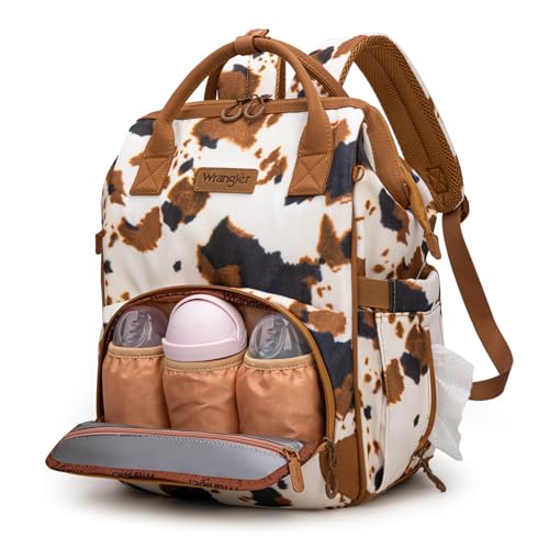 Montana West Wrangler Diaper Bag Backpack Aztec Callie Bag Travel Backpack Purses Western Multi-Function Baby Bags for Mom - color: 3pcs Cow Print Brown