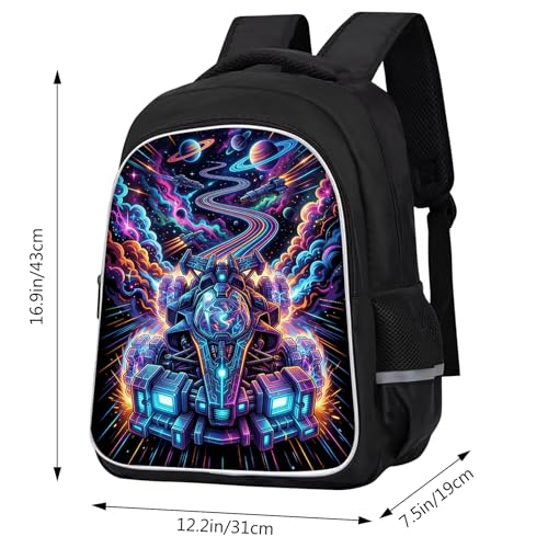 Galaxy Space Car Backpack for Kids, 3D Reflective Spaceship Rainbow Universe Planets School Bag with Ergonomic Design, Large Capacity Bookbag for Boys Travel & Back to School, 17 Inch - color: Space Car